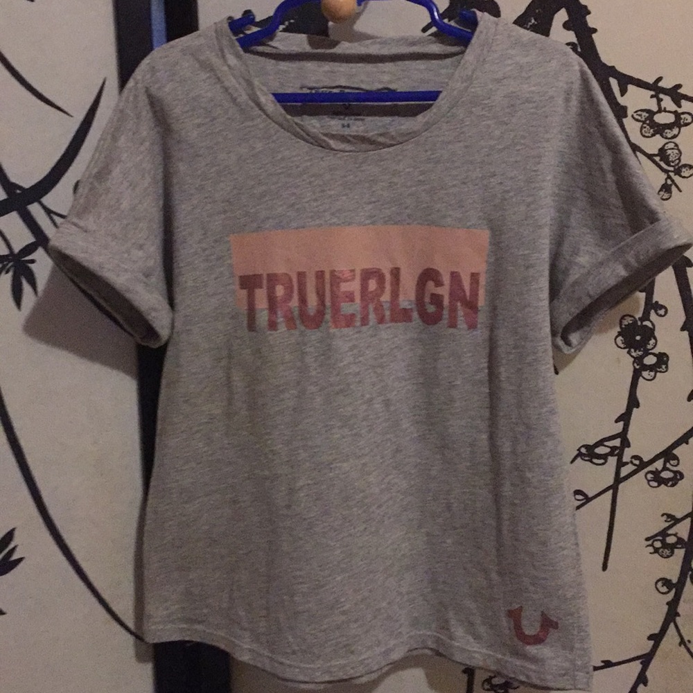 True Religion Logo Rose Gold Print T Shirt